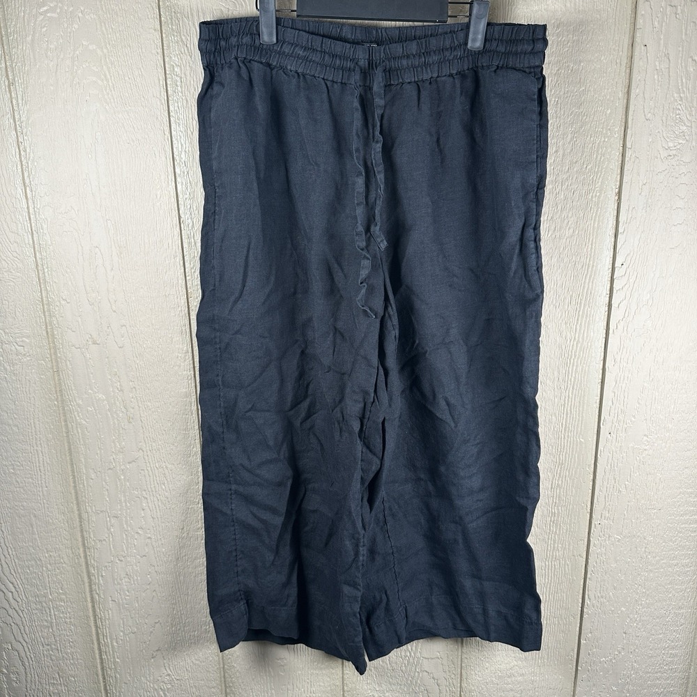 J Crew Wide Leg Seaside Pants Womens Sz XL Black Linen Pull On Lagenlook Coastal